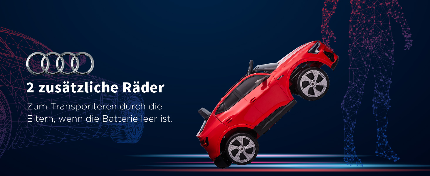 Дитячий електромобіль HOMCOM Audi E-tron 12V з пультом, ременем безпеки, музикою (MP3/USB/TF), для дітей 3-5 років, 3-5 км/год, червоний