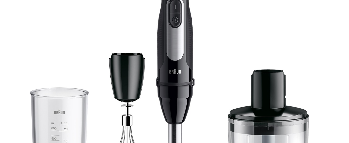 Блендер занурювальний Braun MultiQuick 5 MQ 50236 (2024) – 1000 Вт, нержавіюча сталь, 21 швидкість + Turbo, EasyClick, SplashControl, набір насадок