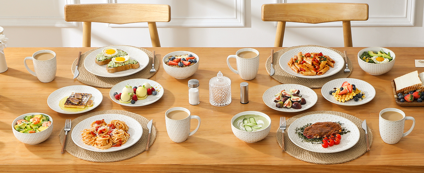 Набір посуду Malacasa LYDIA Beige для 4 осіб (16 предметів) - набір посуду з кераміки з рельєфом, сучасний сервіз