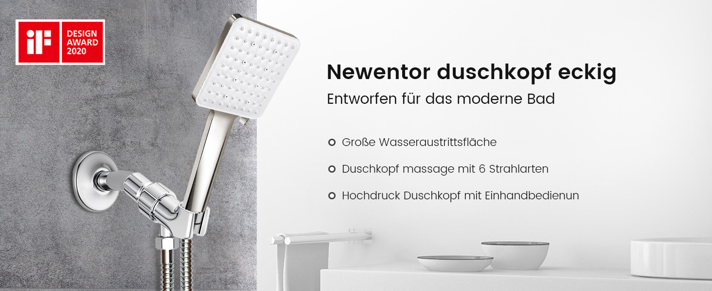 Насадка для душу Newentor з 6 режимами, велика, економна, високого тиску, золота (без шланга)