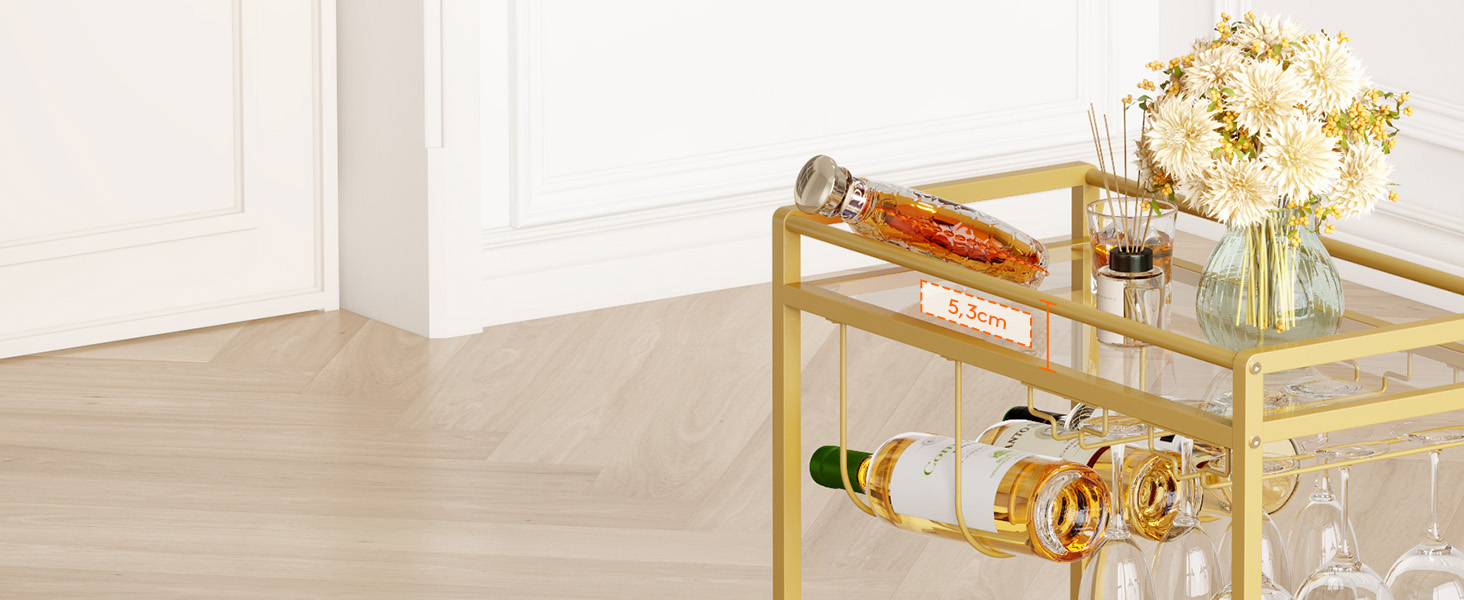 Візок кухонний LifeWit з 3 рівнями, сервірувальний візок на колесах, візок-бар для кухні, вітальні, їдальні, офісу (золотий, 60x30x71 см)