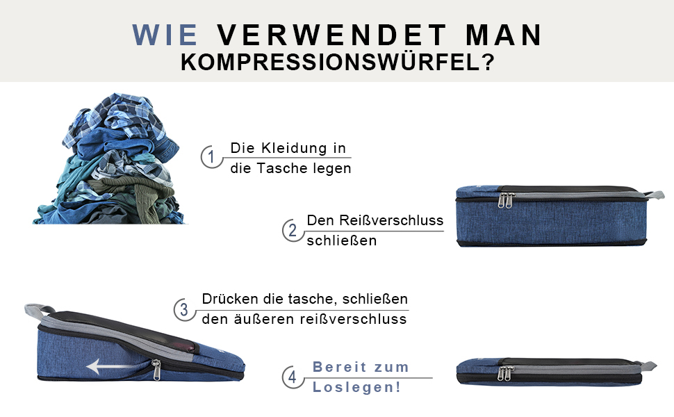 Набір компресійних органайзерів для подорожей Packing Cubes для валізи та рюкзака, 4 шт, темно-синій