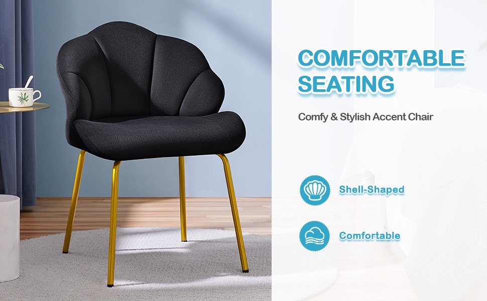 Крісло Yaheetech у формі мушлі, сучасне крісло-вушко, оббивка з поліестеру, для вітальні/туалетного столика/спальні, набір, білий (1), чорний