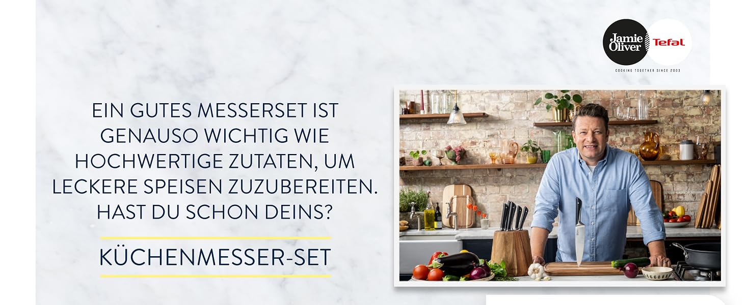 Набір кухонних ножів Jamie Oliver від Tefal з підставкою, 6 предметів: кухонний, сантоку, для хліба, універсальний та ніж для чищення, сталь з криозагартуванням, блок з акації, коричневий, K267S556