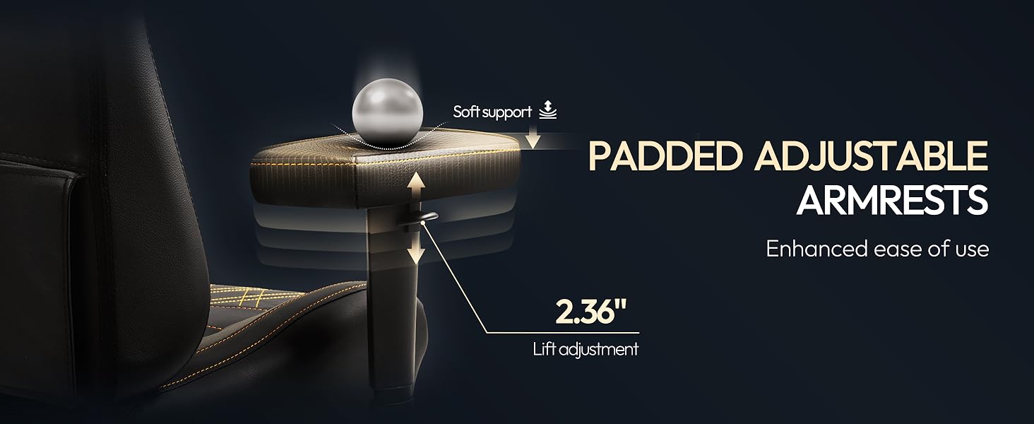 Ігровий крісло Dowinx з масажем та підігрівом, дихаюча спинка, регульоване, з підніжкою, підтримка спини та шиї, чорно-білий (чорний з золотом)