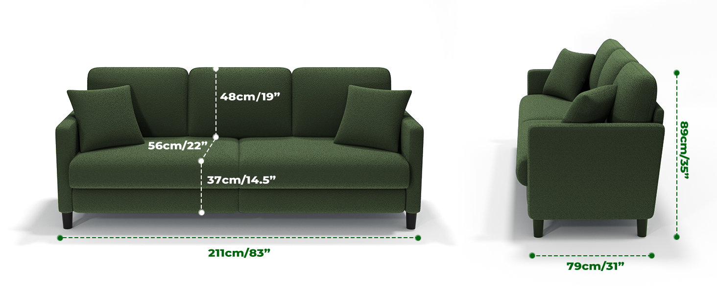 Зручне диванчик для підліткової кімнати: компактний диван на 2 місця з масиву дерева (зелений, 211 см)