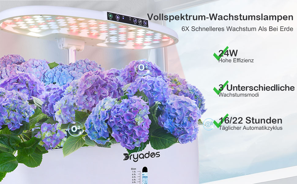 Гідропонна система вирощування: 8 капсул, 24W LED лампа повного спектру з сигналом про низький рівень води | Внутрішній сад для кухні, вітальні, школи | Ідея подарунка для любителів садівництва (16 капсул - Білий)