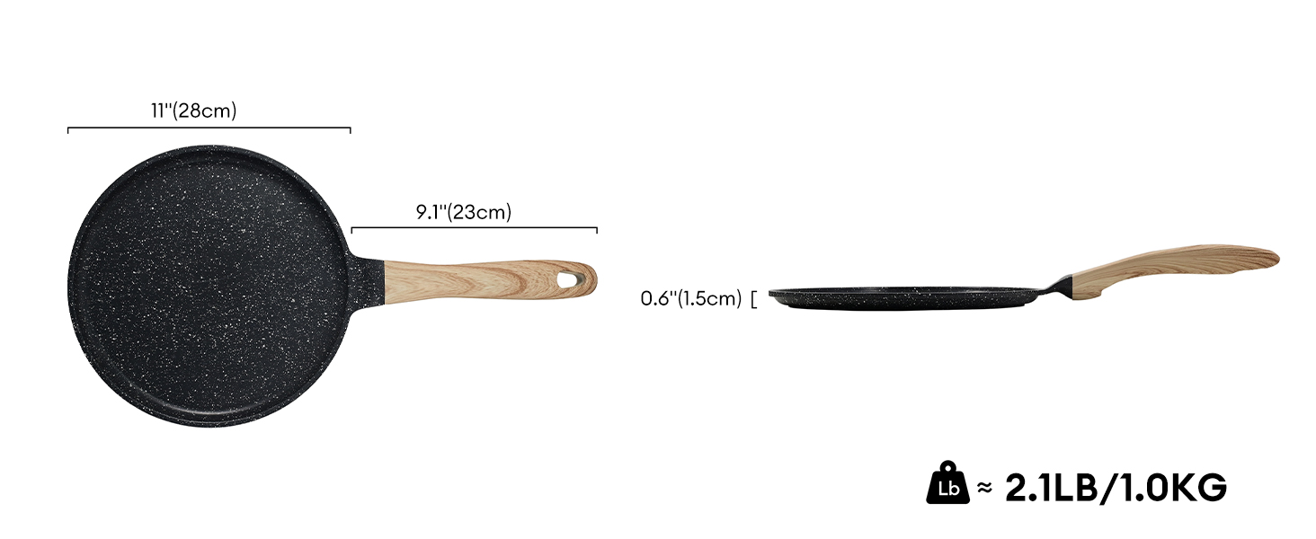 Сковорода для крепів та млинців JEETEE 24 см з антипригарним покриттям, ручка з бакеліту, сумісна з усіма плитами, без PFOA, сіра