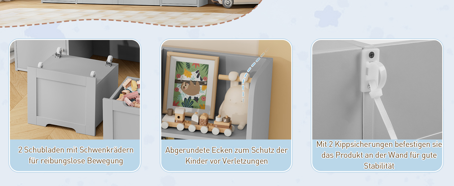 FOREHILL Поличка для іграшок та книжок у дитячу кімнату з дерева, сіра, 122 x 30 x 100 см