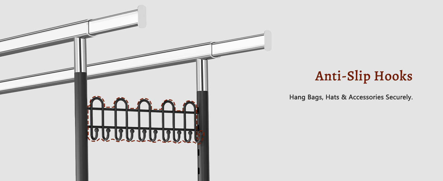 Стійка для одягу на колесах FAVOOOSTY, металева, мобільна, до 200 кг, чорна, 2 стійки