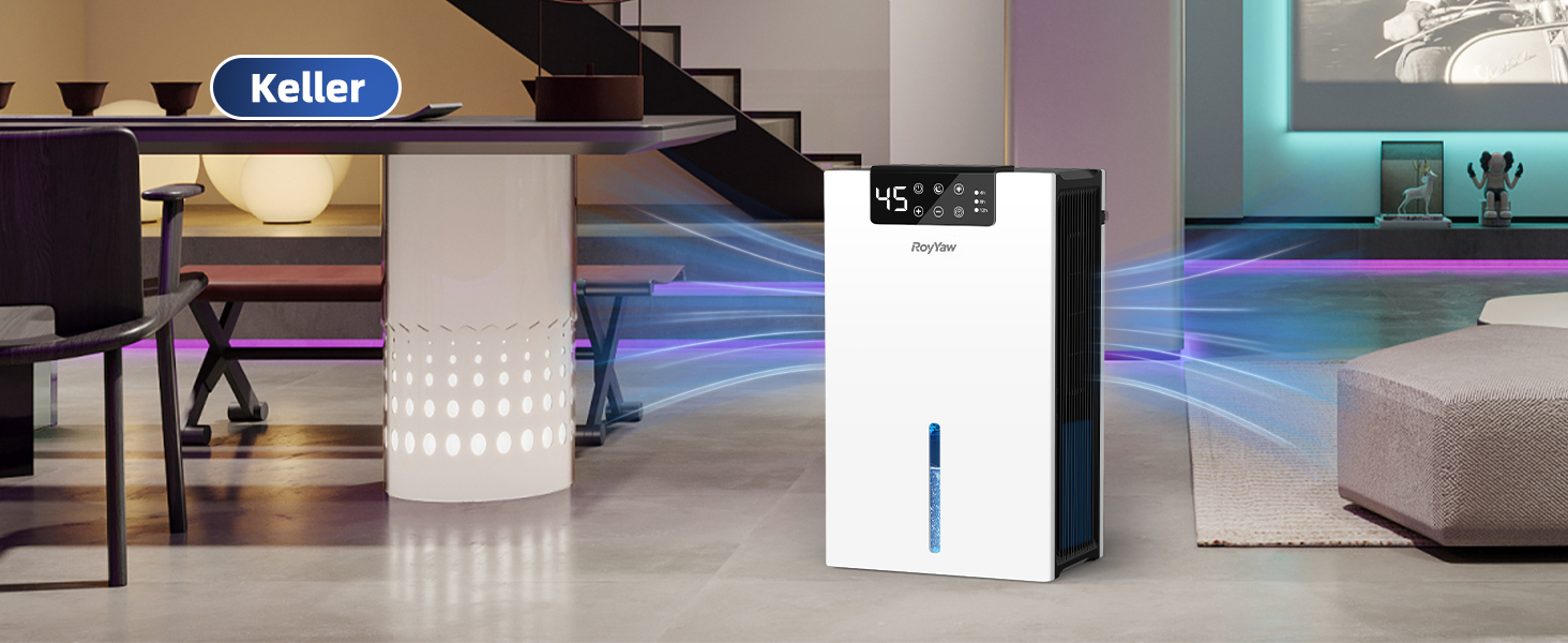 Електричний осушувач повітря 2700 мл з фільтром, тихий (28 дБ), з нічним режимом та 7 кольорами, білий