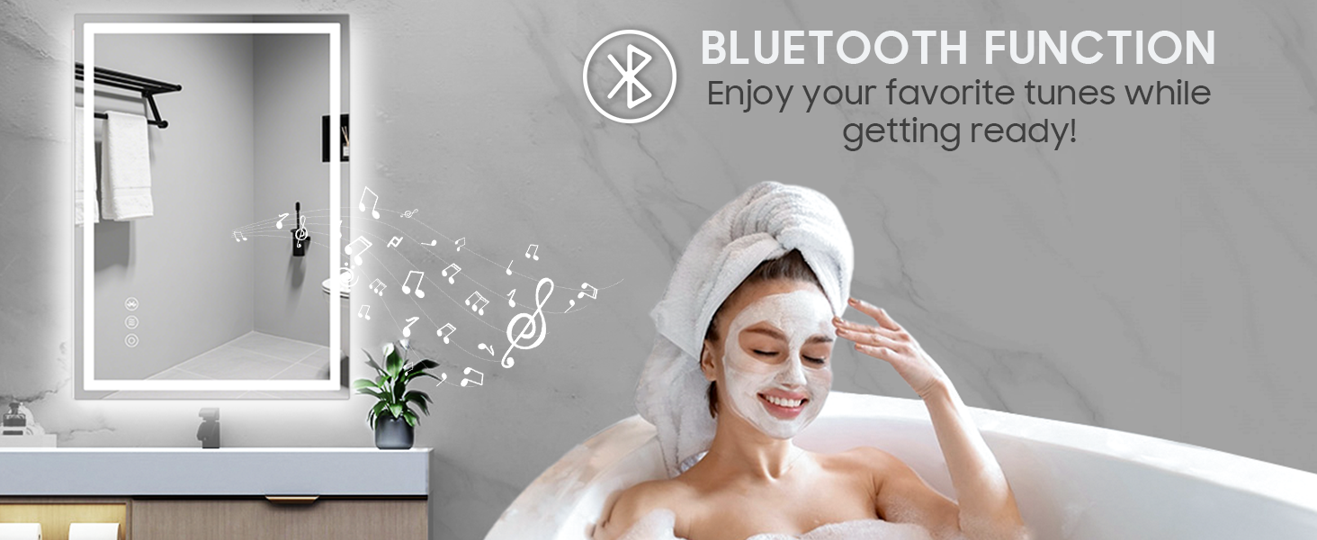 Дзеркало для ванної кімнати Habison з підсвічуванням LED, 50x70 см, сенсорне керування, регулювання яскравості, 3 колірні температури, функція пам'яті, протитуманне покриття, Bluetooth, матова центральна частина