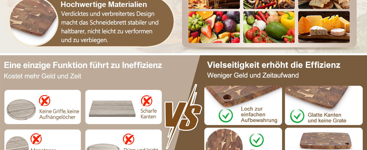 Дерев'яний обробний стіл XINZUO Hirnholz (35x25x2.6 см) з антиковзкими ніжками та ручкою, з канавкою для соку, для кухні