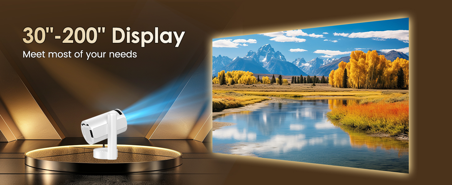 Портативний проєктор Mini Beamer 4K/1080p з Wi-Fi 6, Bluetooth 5.4, Android 13.0. Короткий фокус, поворот 270°, авто-корекція трапецеїдальних спотворень. Підтримка HDMI, TV Stick, Laptop, Memory Stick