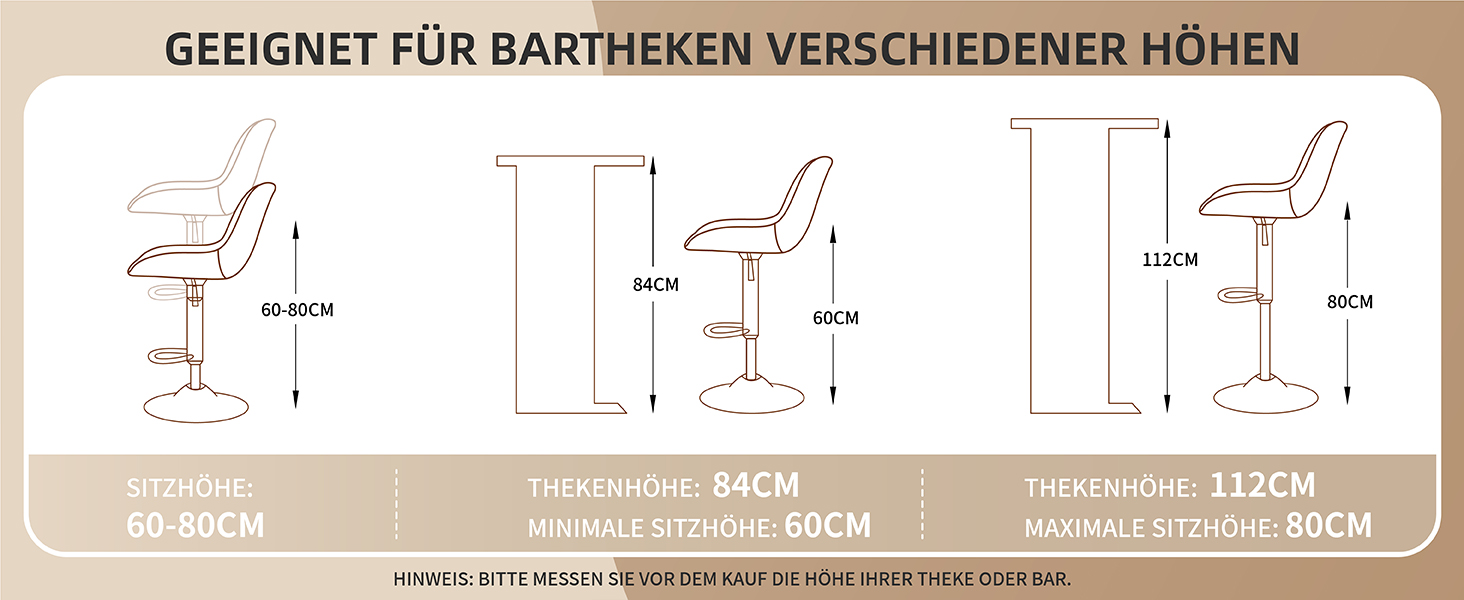 Набір з 2 барних стільців Youhauchair, обертаються, регульована висота, PU-шкіра, бежевий