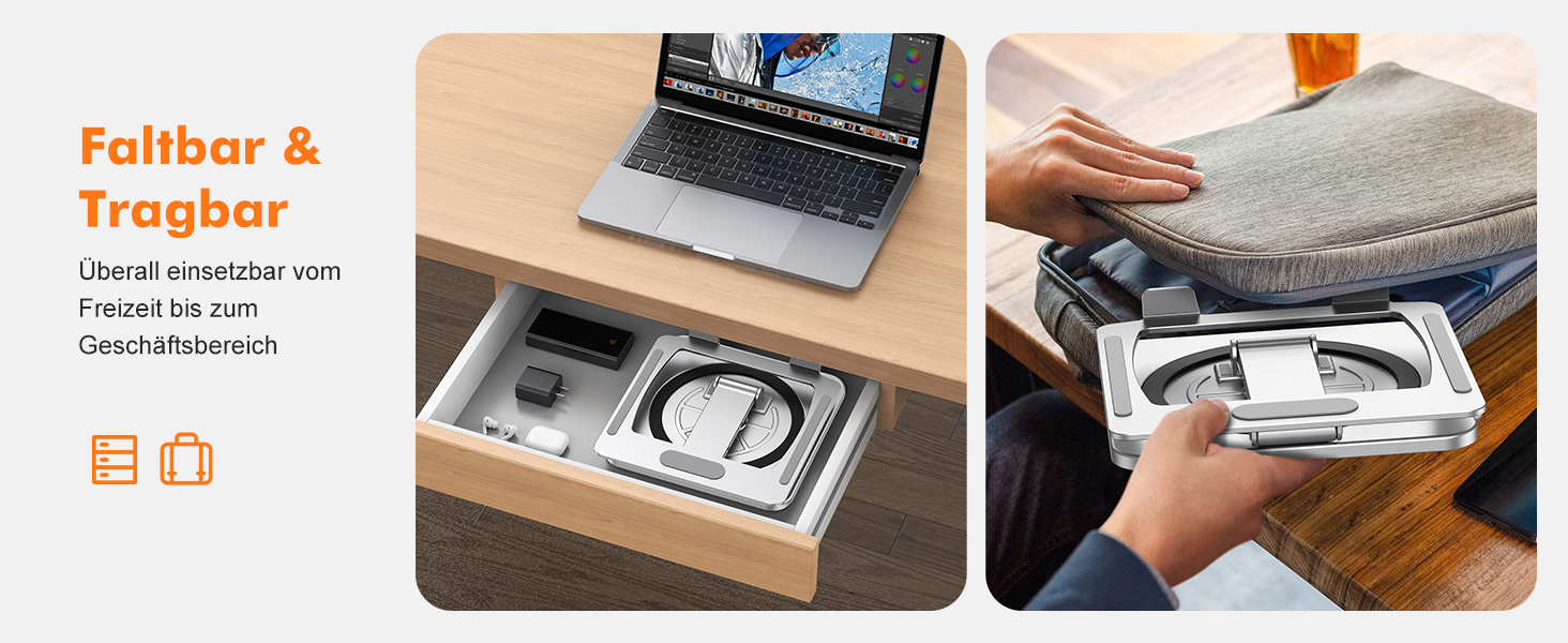 Підставка для ноутбука з поворотним столом 360°, регульована, ергономічна, з вентиляцією, складний тримач для кулінарної книги, сумісна з MacBook Air/Pro (10-16')