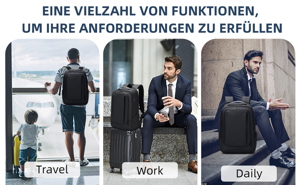 Рюкзак для ноутбука FENRUIEN 26L-38L, Бізнес, 15.6 дюймів, USB-порт, Чорний