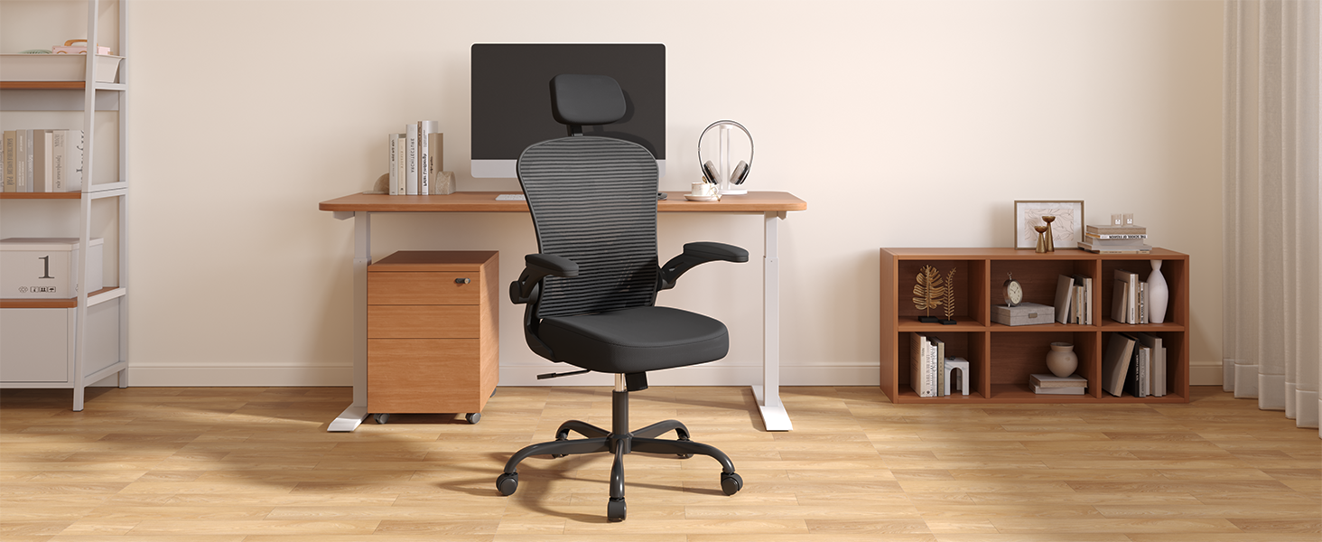 Офісний стілець Synorla ергономічний з підтримкою спини, 150 кг, чорний з підголівником