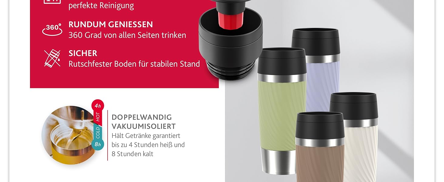 Термокружка Emsa Travel Mug Classic Twist 0.36 л, лавандова, з кришкою Quick-Press, для гарячих та холодних напоїв