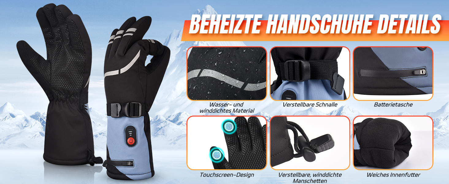 Обогревні рукавички Youtelit для жінок та чоловіків, 7.4V, 6400mAh, акумуляторні, 3 режими нагріву, водонепроникні, сенсорні, для мото, гірськолижного спорту, альпінізму, туризму, універсальний розмір