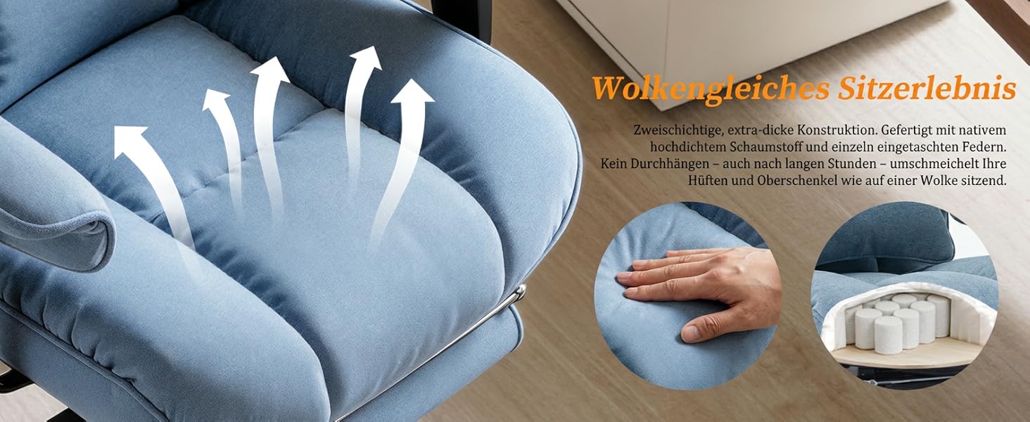 Ергономічний офісний крісло Efomao XXL до 200 кг з підставкою для ніг, чорний. Крісло для дому та офісу з товстою подушкою та високою спинкою.