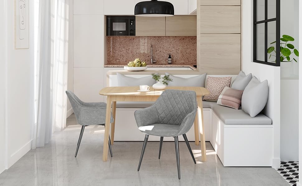 Крісла для їдальні WOLTU, 2 шт. в наборі: оббиті крісла з підлокітниками для кухні, вітальні, зелені, з металевими ніжками, штучна шкіра