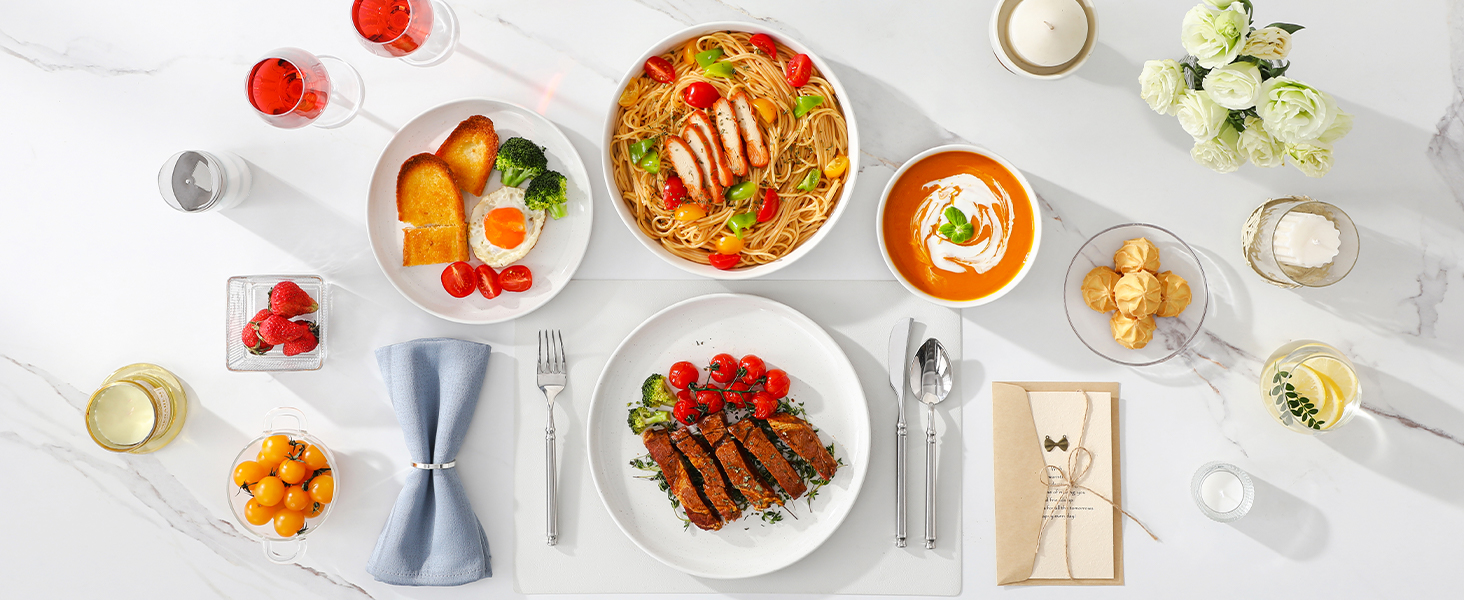 MALACASA Сервіз на 6 осіб (24 предмети) з реактивної глазурі, кераміка, білий з коричневим, для дому та ресторану