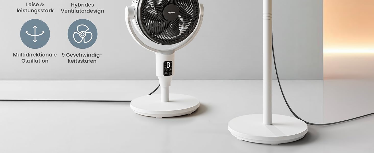Вентилятор Pro Breeze AirFlo Standventilator 109см з пультом керування та LED-дисплеєм – 2 режими, осциляція, 29 дБ, регульована висота, енергоефективний для спальні, офісу та дому