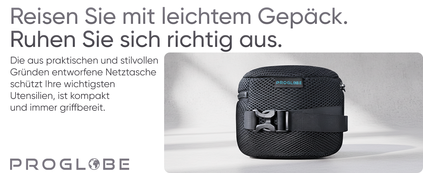 Подушка для подорожей Proglobe з Memory Foam, ортопедична, сіра. З маскою для сну та чохлом.