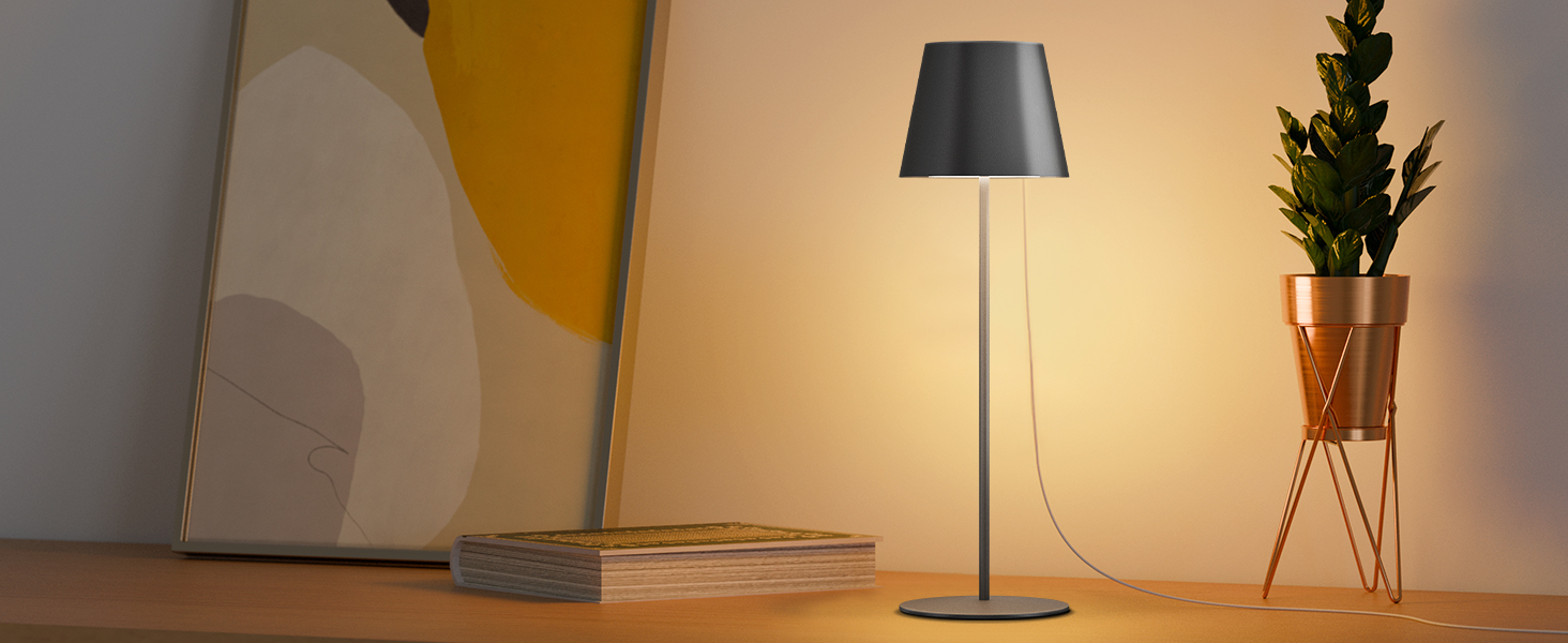 MALUX 2 шт. LED настільна лампа бездротова з сенсором, для дому та вулиці, перезаряджувана, з таймером, 3 режими температури, регулювання яскравості, чорний колір