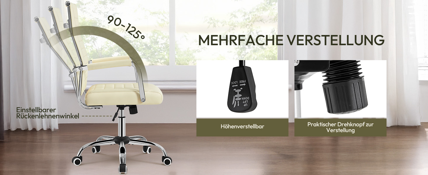 Офісний крісло Yaheetech з ергономічною спинкою та підлокітниками, для офісу та дому, до 136 кг, білий (бежевий)