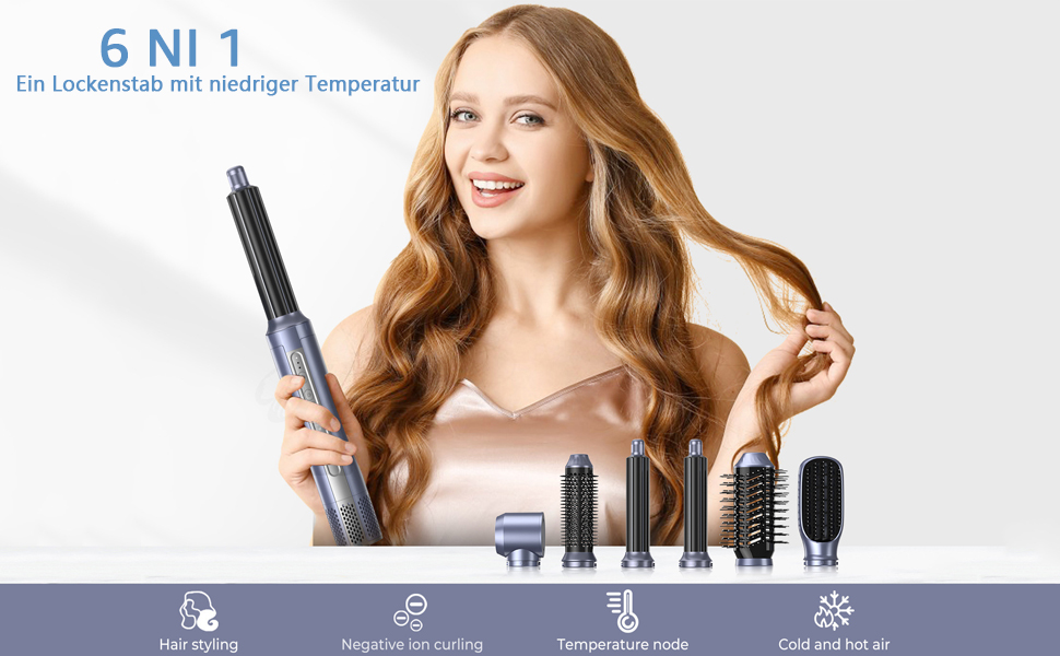Набір для укладки волосся Hairstyler 5-в-1 з автозавиткою та фен-щіткою (Срібний)
