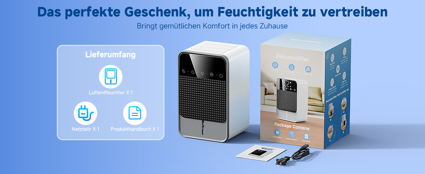 Електричний осушувач повітря 1800 мл з тихою роботою, функцією відтавання та автовимкнення, 7 кольорових підсвіток, портативний осушувач для спальні, ванної кімнати, підвалу, продуктивність 560 мл/24 год
