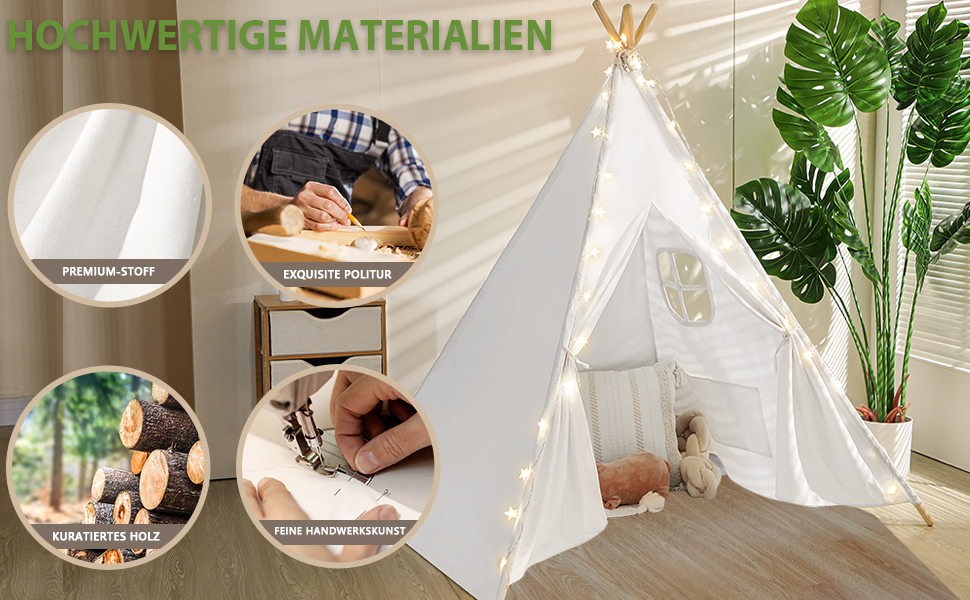 Дитячий намет Wilwolfer Tipi: намет для дітей з бавовни для гри в приміщенні, з сумкою, для дівчаток та хлопчиків, іграшка з чистої бавовни