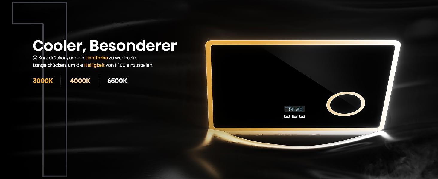 EMKE® LED дзеркало для ванної кімнати 80x60 см з підсвічуванням, регулюванням, антизапарюванням, 3 косметичні дзеркала, годинник, Bluetooth, IP44