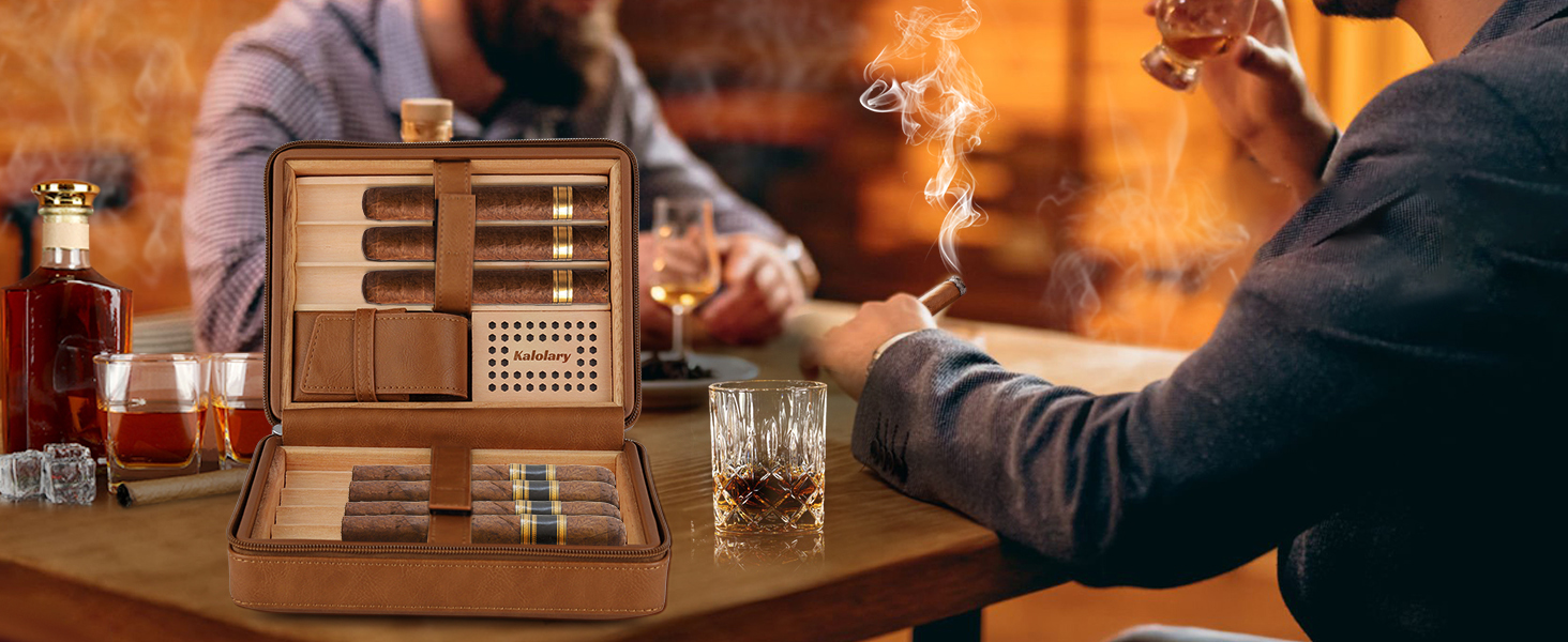 Вишуканий вологомір для сигар Kalolary з різаком, портативний, з кедровою обшивкою, вміщує до 8 сигар, чудовий подарунок для чоловіків (колір: коричневий)