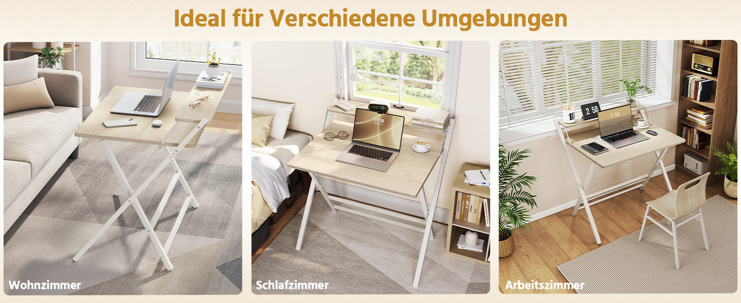 Зкладний стіл Yaheetech 80 см для комп'ютера з полицею, двоярусний робочий стіл з підставкою для монітора, стіл для ноутбука для дому/маленьких кімнат/вітальні, білий/80 см x 50 см, білий (світле дерево)