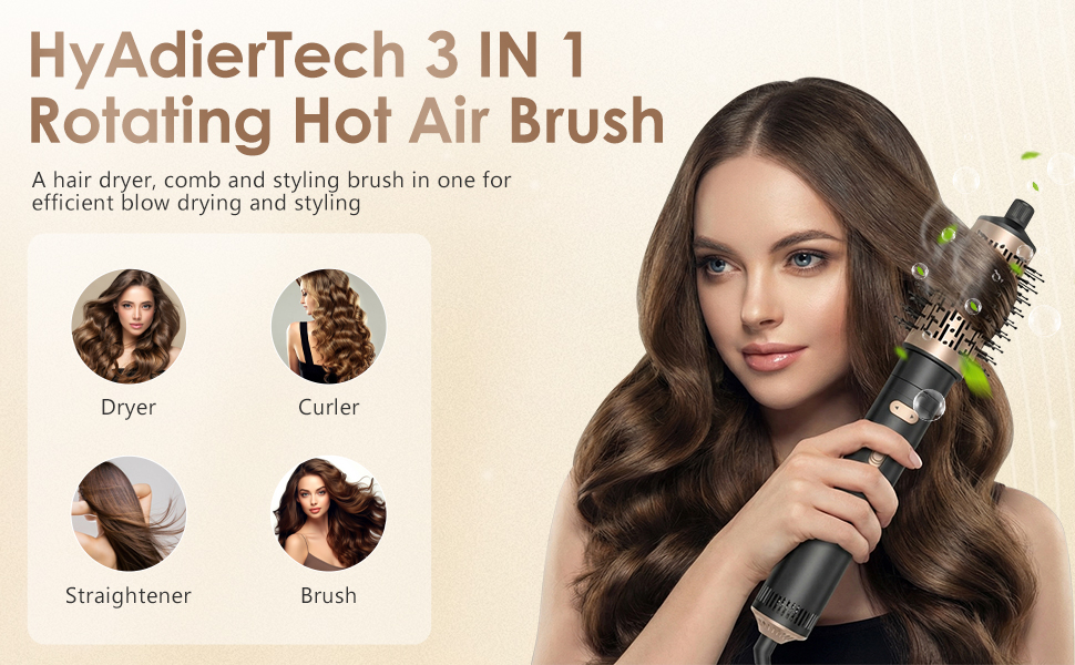 Набір професійних фен-щіток 3-в-1 Rotierend Air Styler для сушіння, випрямлення та укладання волосся (Чорний)