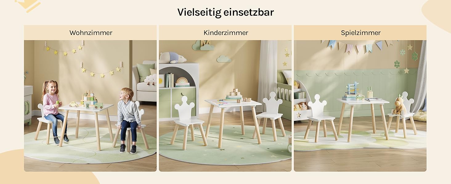 Дитячий стіл з 2 стільцями Woltu для дитячої кімнати, ігрової зони, садочка. Зручні стільці з підлокотниками. Комплект меблів з МДФ та масиву дерева, білий + світлий дуб. Квадратний стіл.