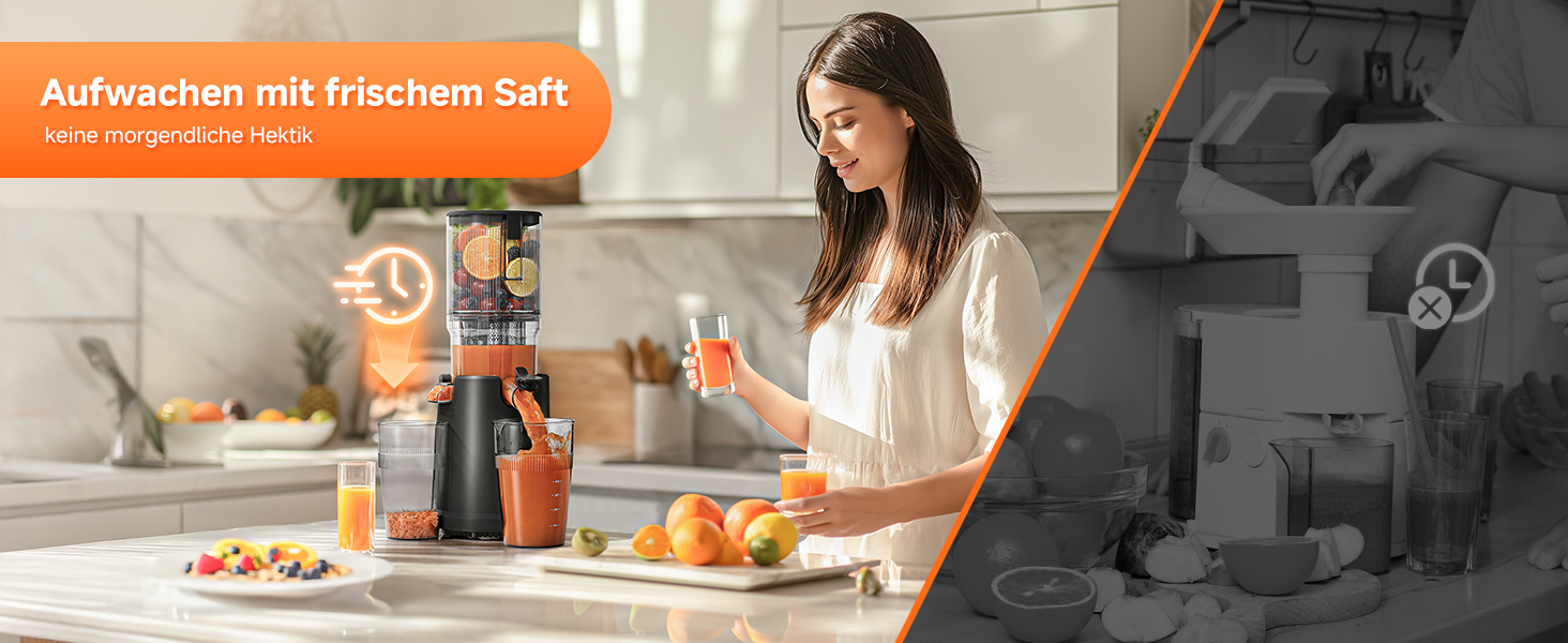 AOBOSI Повільнодіючий соковитискач з великою завантажувальною воронкою 135 мм, 200 Вт, холодний віджим, зворотний хід, потрійний фільтр, BPA-free, тихий, для свіжих соків з фруктів та овочів, чорний
