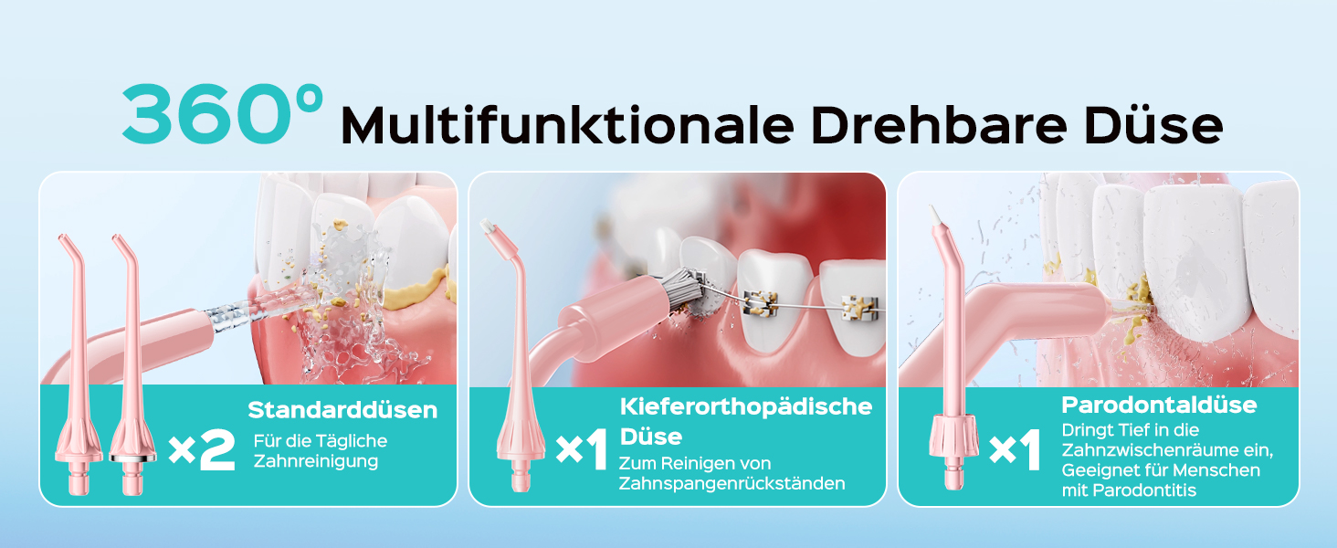 COSLUS Електрична душова насадка бездротова: 20 бар, IPX7, водонепроникна, 4 режими для гігієни порожнини рота, 5 інтенсивностей (Рожева)