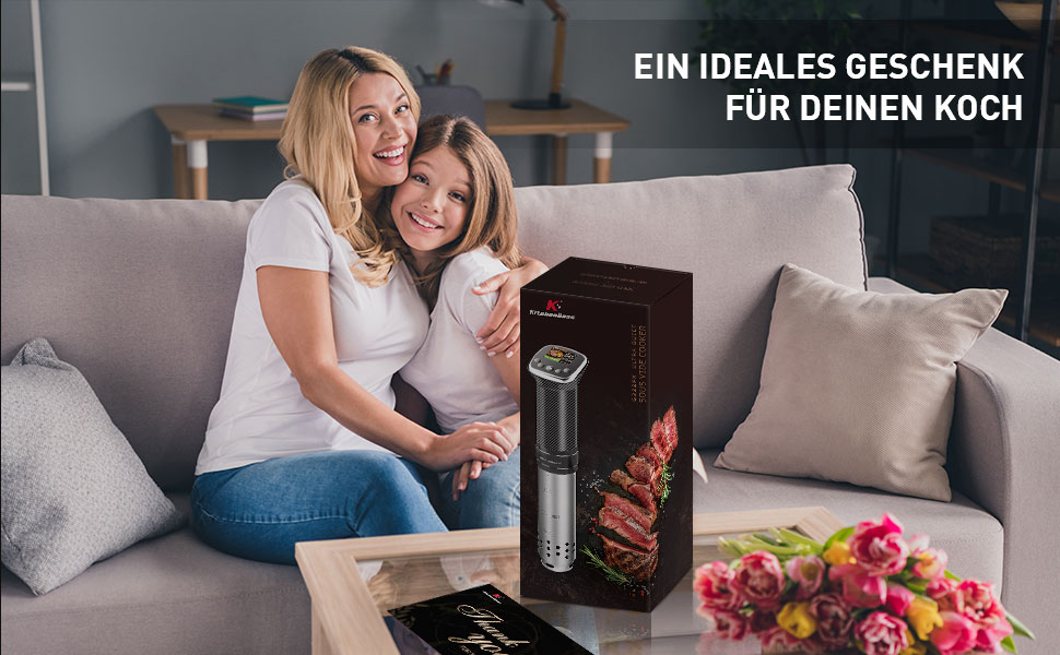 Су-від занурювальний циркулятор KitchenBoss: WiFi, точний контроль температури, керування через додаток, 1100W, діапазон 40-90°C, IPX7, TFT дисплей, тиха робота, карбонове волокно, чорний