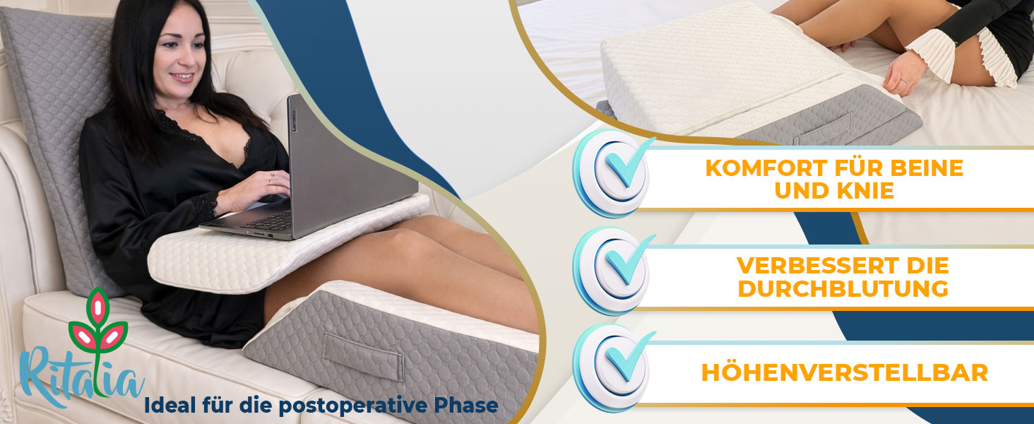 Ортопедична подушка для ніг Ritalia Venenkissen: підтримка ніг, лікування варикозу, 3 рівня висоти, сіра