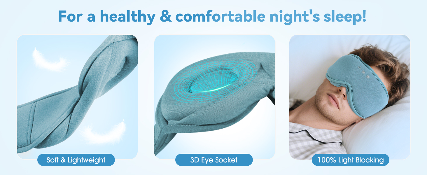 Маска для сну з навушниками Musicozy | 3D маска для сну з Bluetooth 5.4 | М'яка бамбукова маска для сну з навушниками для подорожей