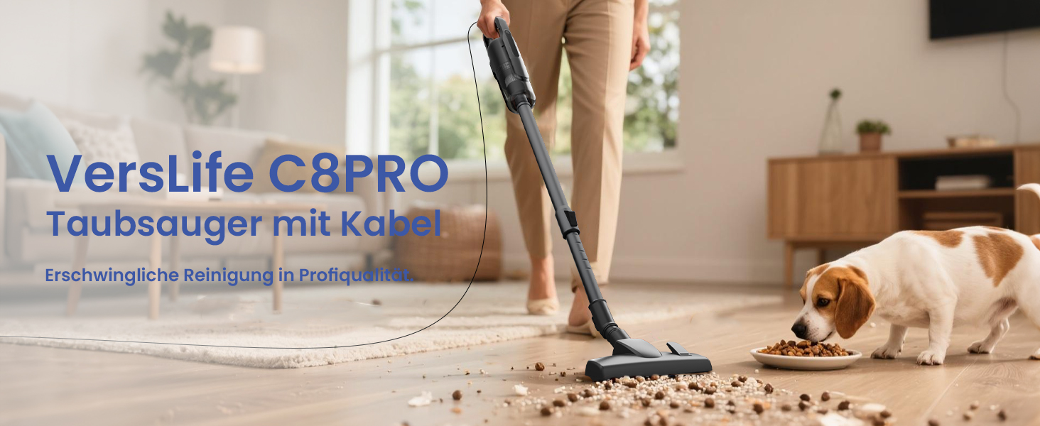 Версолайф C8PRO - пилосос з кабелем, 30000Pa/600W, 6-в-1, для твердих поверхонь, килимів та шерсті тварин, чорний