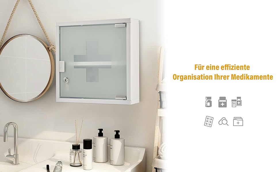 Медичний шафка Zedelmaier з нержавіючої сталі, 4 відділення, аптечний шафка, для ванної кімнати, навісний, з замком, 57 x 27 x 12 см, білий