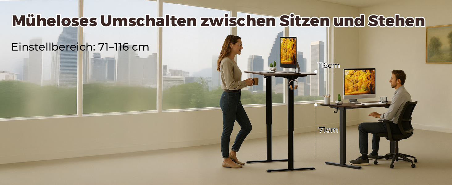 Регульований по висоті письмовий стіл 120x60 см з пам'яттю на 2 режими, стіл для домашнього офісу та геймінгу, колір вінтажний коричневий