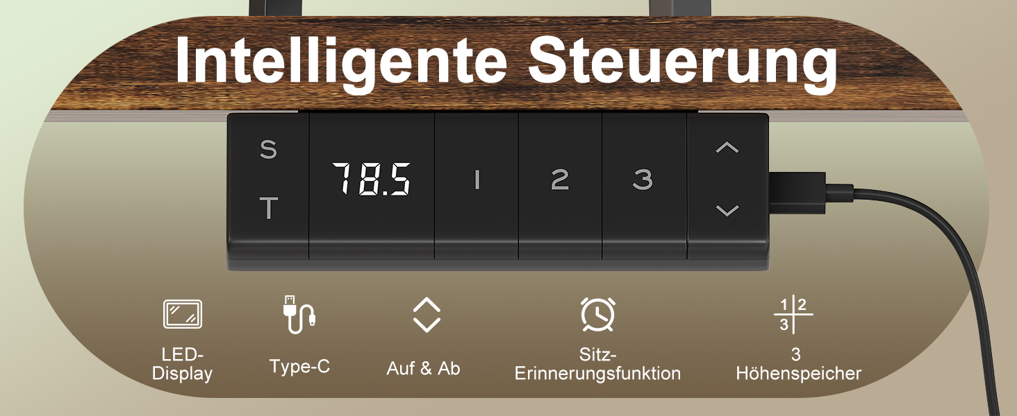 Регульований стіл Devoko 200x80 см з USB-C, електричний, мобільний, з органайзером для кабелів, білий/вінтажний коричневий