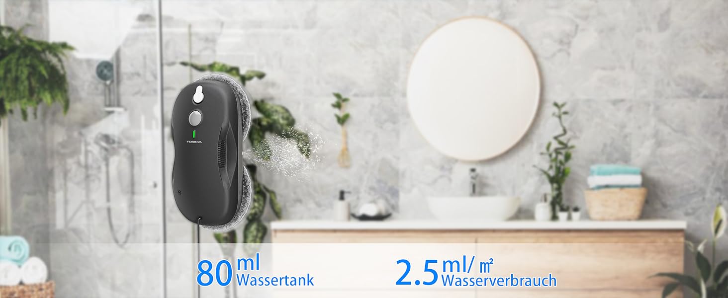 Робот для миття вікон Tosima W3 з функцією розпилення, резервуар на 80 мл, система безпеки, навігація, дистанційне керування