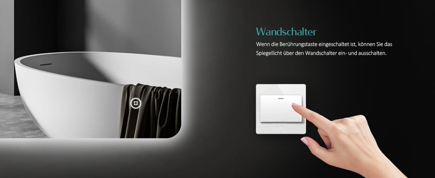 Дзеркало для ванної кімнати EMKE з підсвічуванням 40x60 см, антизапар, 2 кольори світла (тепле/холодне), вимикач-клавіша, IP44, енергозберігаюче, захищене від вибуху